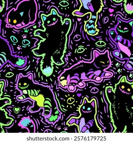 Cute bright horror cats. Seamless illustration