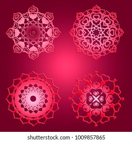 Cute  bright ornament for Valentine made from heart shapes in different angles made in arabic east style