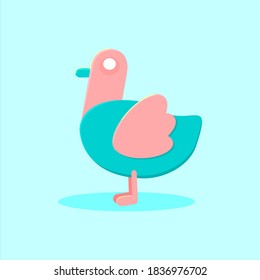 Un lindo pato de color rosa-teal brillante en la ilustración vectorial