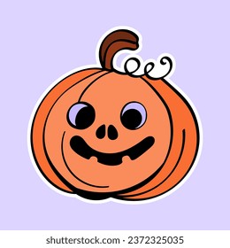 Cute bright pumpkin jack sticker print. Vector illustration for Halloween party.