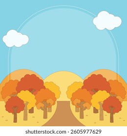 cute and bright scenery of orange fall forest theme frame, vector illustration
