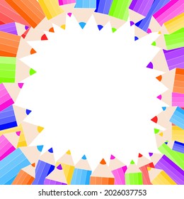 Cute bright school frame with pencils, back to school, September 1, Knowledge Day