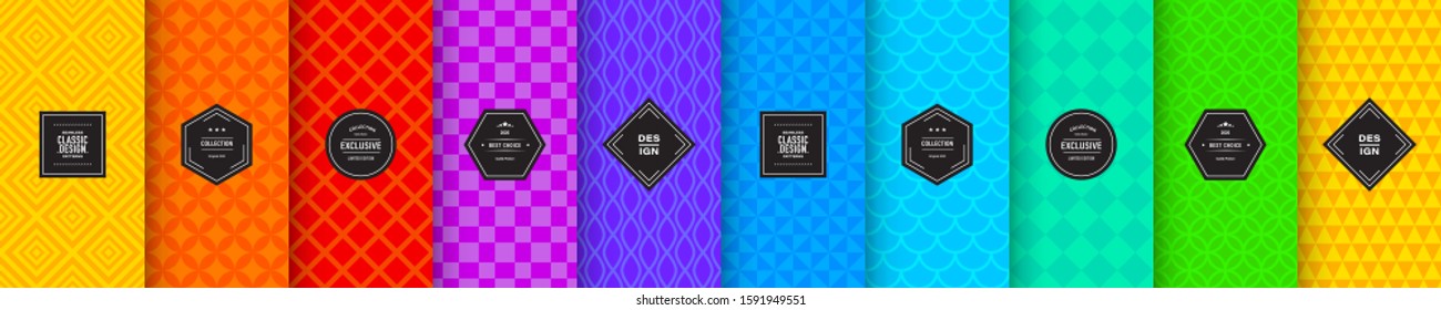 Cute bright seamless pattern background. Vector illustration bright design. Abstract geometric frame. Stylish decorative label set. Rainbow color. Colorful geometric ornament. Feminine baby style