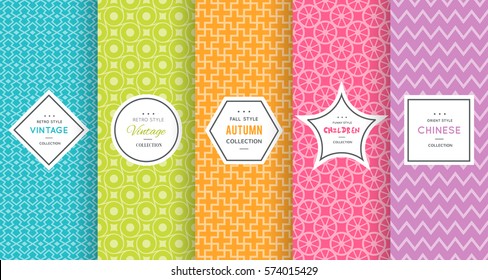 Cute bright seamless pattern background. Vector illustration bright design. Abstract geometric frame. Stylish decorative label set. Pale light color. Colorful geometric ornament. Feminine baby style