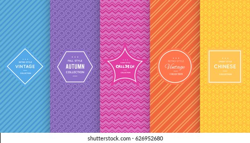 Cute bright seamless pattern background. Vector illustration bright design. Abstract geometric frame. Stylish decorative label set. Pale light color. Colorful geometric ornament. Feminine baby style
