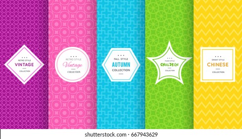 Cute Bright Seamless Pattern Background. Vector Illustration Bright Design. Abstract Geometric Frame. Stylish Decorative Label Set. Pale Light Color. Colorful Geometric Ornament. Feminine Baby Style