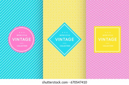 Cute bright seamless pattern background. Vector illustration bright design. Abstract geometric frame. Stylish decorative label set. Pale light color. Colorful geometric ornament. Feminine baby style