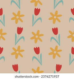 cute bright seamless pattern of tulips