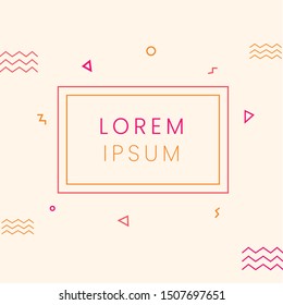 Cute and bright simple abstract background layout template design with place for text. Random shape memphis style. Rectangle/ square frame.