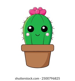 Cute, bright succulent or cactus, in a pot cartoon vector illustration