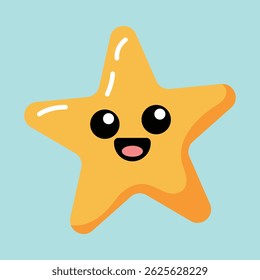 Cute and bright yellow vector illustration of a smiling starfish with big eyes. Perfect for ocean themes, children's designs, summer projects, and cheerful graphics. starfish vector