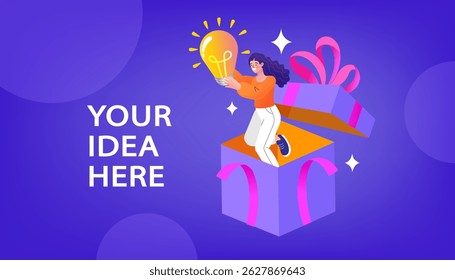 A cute, brightly colored gift box. The box is open. symbolic Special ideas during the gift giving festival , boxing days and flash sale. Vector, Flat design and illustration.