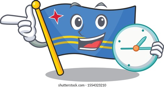 cute with bring clock aruba flag with character shape