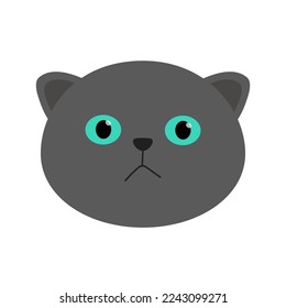 Cute british cat icon. Gray kitten face head silhouette. Blue eyes. Funny kawaii cartoon baby character. Notebook sticker print template. Happy Valentines Day. Flat design. White background. Vector