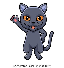 Cute british shorthair cat cartoon waving hand