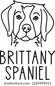 Cute brittany spaniel face. Dog head icon. Hand drawn isolated vector illustration in doodle style on white background