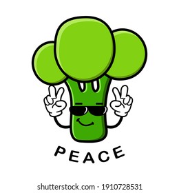 cute broccoli cartoon mascot character funny expression peace reveal