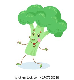 Cute broccoli. In cartoon style. Isolated on white background. Vector flat illustration.