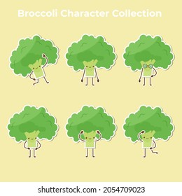 cute broccoli character collection vector