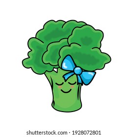 Cute broccoli character girl vector template design illustration