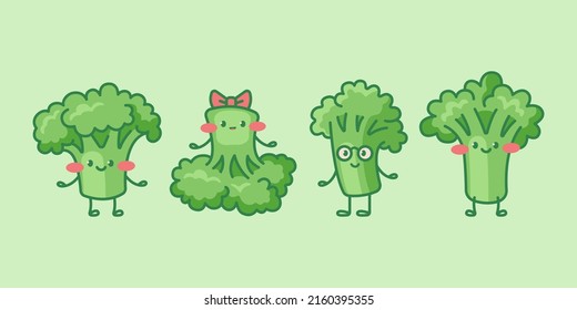 Cute broccoli characters. Cartoon vector isolated illustration