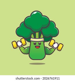 cute broccoli fitness. cute vector design character. Vector isolated flat illustration for poster, brochure, web, mascot, sticker, logo and icon.