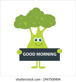 Cute Broccoli Flat Cartoon Character Vector Template Design Illustration