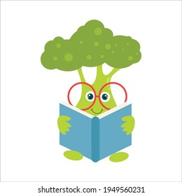 Cute Broccoli Flat Cartoon Character Vector Template Design Illustration
