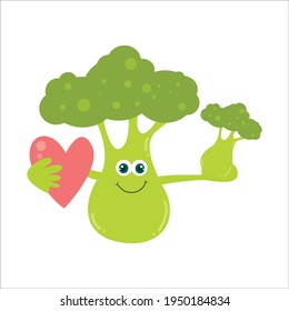 Ilustración de diseño de plantilla vectorial de caracteres planos de brócoli de corte