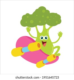 Cute Broccoli Flat Cartoon Character Vector Template Design Illustration