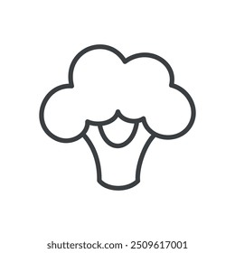 Cute broccoli icon. Hand drawn monochrome illustration of a vegetable isolated on a white background. Vector 10 EPS.