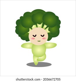 Cute broccoli mascot Cartoon Vektorgrafik Yogaposium
