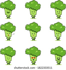 The cute broccoli mascot character is full of expression. Can also be used as a funny sticker