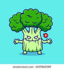 Cute Broccoli Monster Cartoon Vector Icon Illustration. Food Holiday Icon Concept Isolated Premium Vector. Flat Cartoon Style