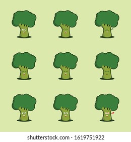cute broccoli vector mascot set of emoticons