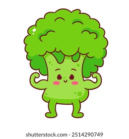 Cute Broccoli Vegetable Cartoon Vector. Kawaii Food Nature Concept Design. Isolated White Background. Icon Mascot Logo Illustration