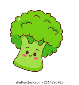 Cute Broccoli Vegetable Cartoon Vector. Kawaii Food Nature Concept Design. Isolated White Background. Icon Mascot Logo Illustration