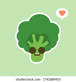 Cute Broccoli Vegetable vector illustration mascot isolated on color background. vegetable broccoli. Fresh green Vegetable, Vegetarian, vegan Healthy organic food.