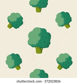 Cute Broccoli Vegetable vector illustration mascot isolated on yellow background.Pattern