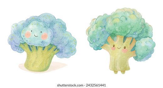 cute broccoli watercolour vector illustration 