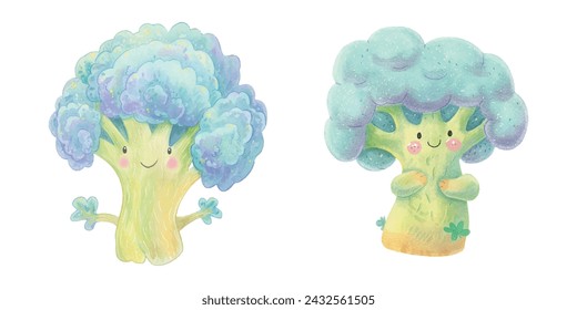 cute broccoli watercolour vector illustration 