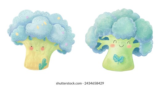 cute broccoli watercolour vector illustration 