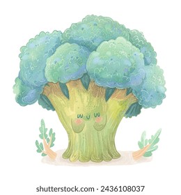 cute broccoli watercolour vector illustration