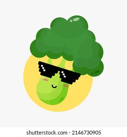 Cute broccoli wearing pixel glasses