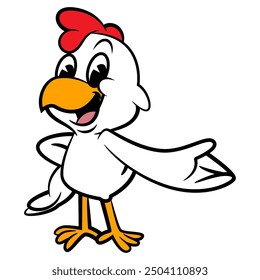 Cute Broiler Chicken cartoon characters greeting and say welcome. Best for sticker, decoration, logo, and mascot for fast food restaurant with fried chicken meal for kids