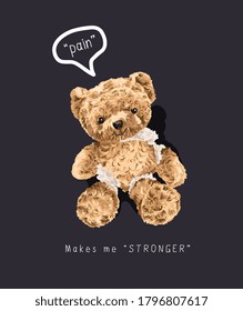 cute broken bear toy illustration on black background