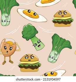 cute broken egg and vegetables seamless pattern 