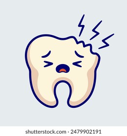 Ilustración linda del Vector de la historieta del diente roto. Icono de objeto de Educación Concepto Vector de Premium aislado. Estilo plano de dibujos animados