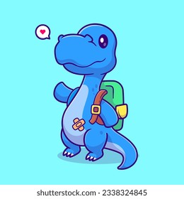 Cute Brontosaurs Baby Going To School Cartoon Vector Icon Illustration. Animal Education Icon Concept Isolated Premium Vector. Flat Cartoon Style