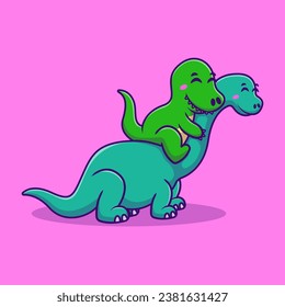 Cute Brontosaurus Bring Baby Dino Cartoon Vector Illustration. Flat Cartoon Concept.